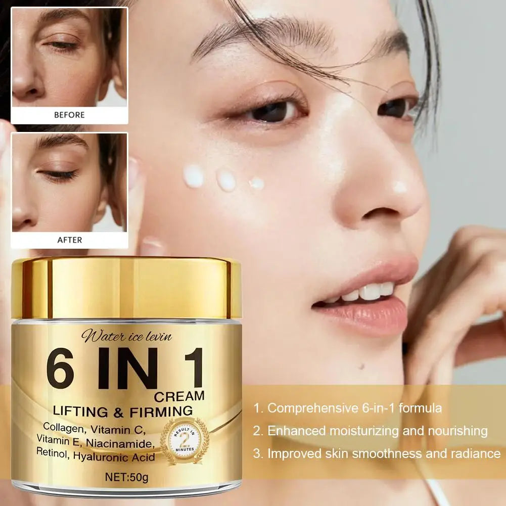 6 IN 1 Collagen Face Cream Lifting Firming Moisturizer With Vitamin C, E, Retinol,Hyaluronic Acid 50g Anti-Wrink Skin Care Peaceful Pleasures Health and Wellness