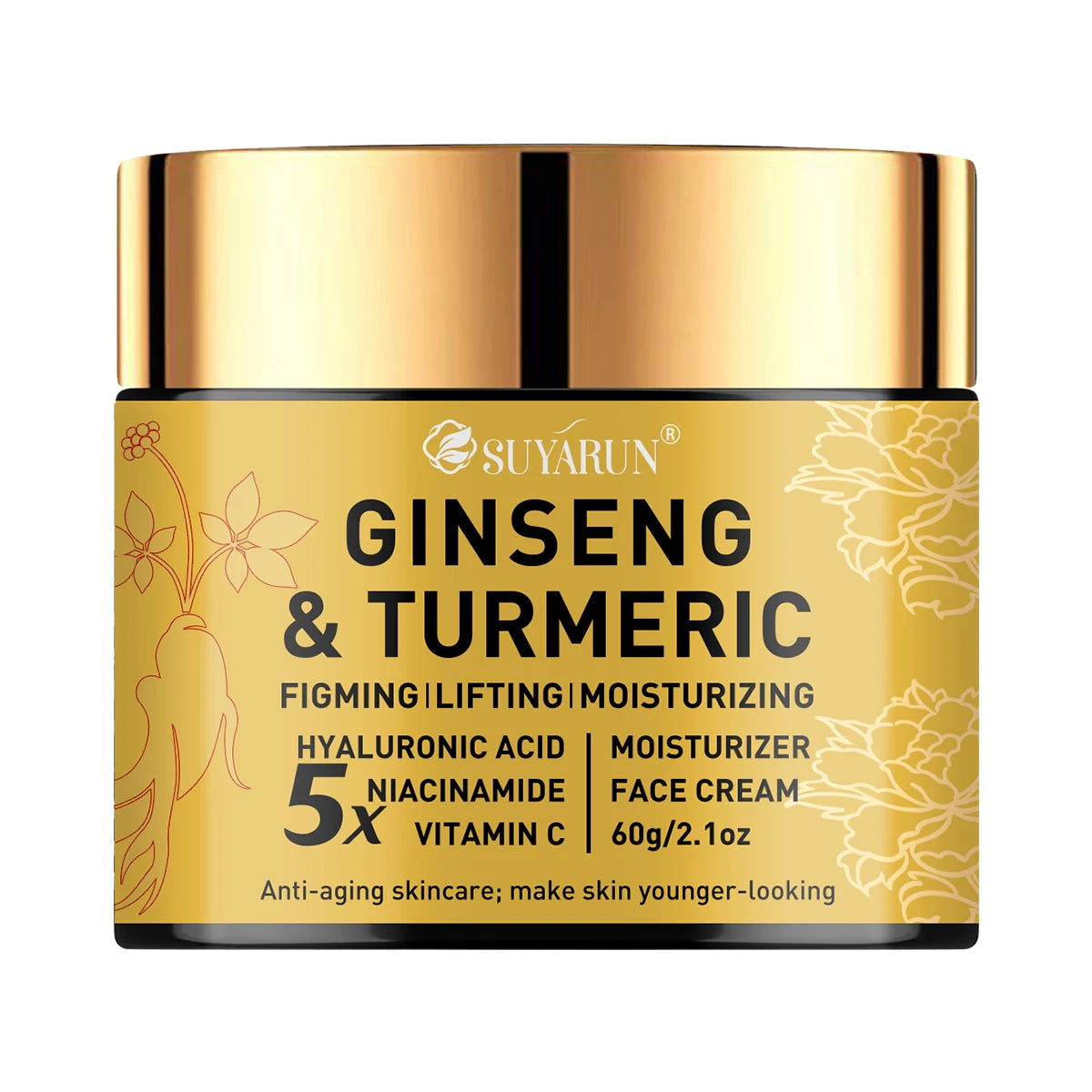 SUYARUN Ginseng Turmeric Face Cream - Anti-Aging Brightening Moisturizer, Natural Skincare for All Skin Types. Peaceful Pleasures Health and Wellness 60g