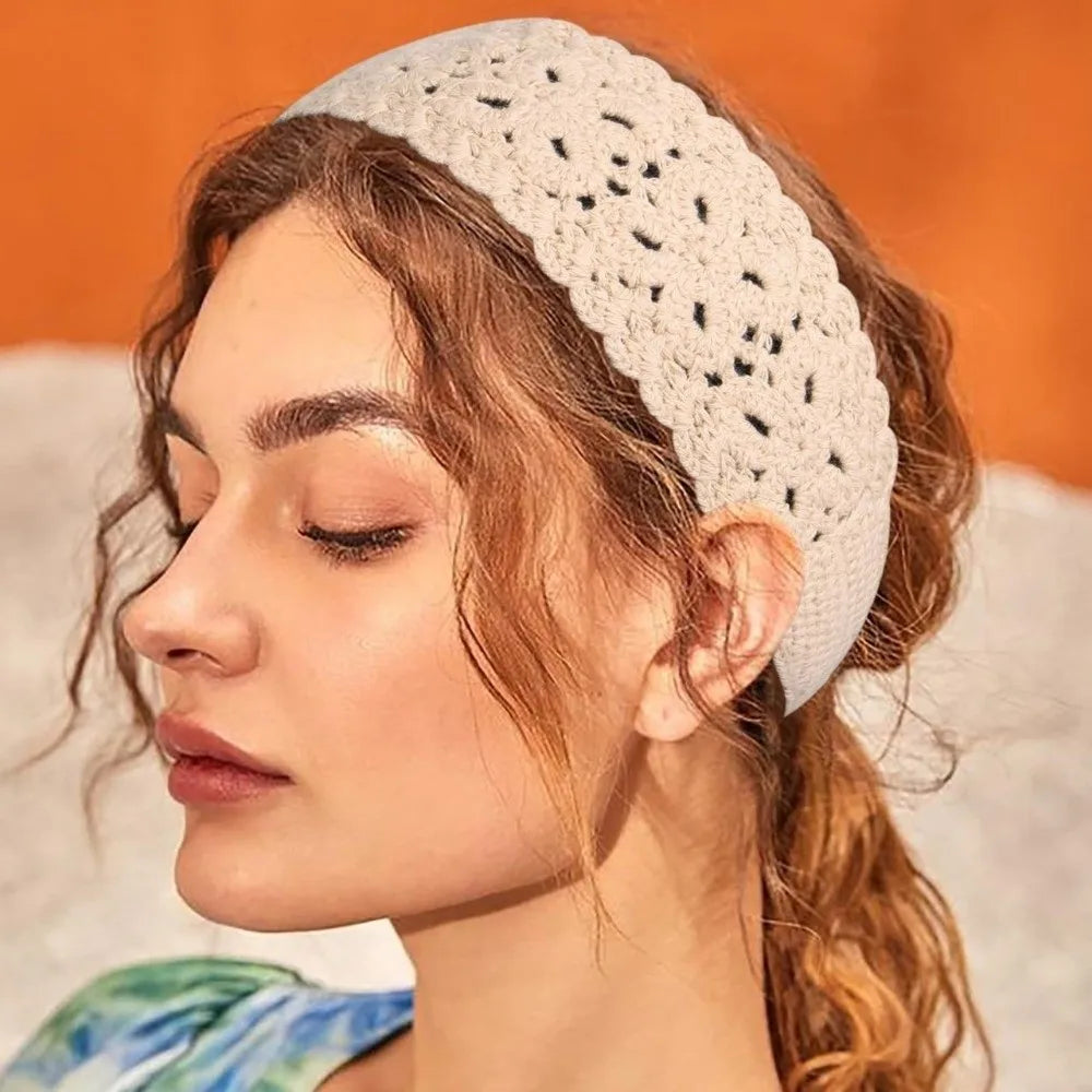 Boho Crochet Knit Headband – Handmade Hair Scarf for Women