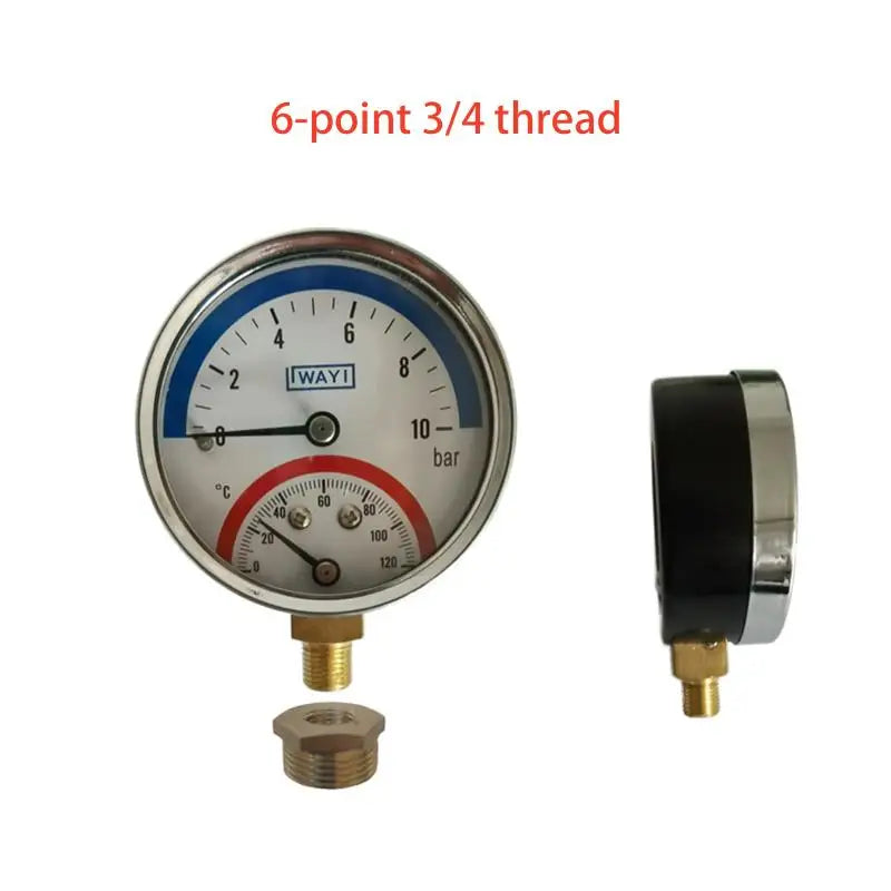 2-in-1 Temperature & Pressure Gauge | 10 Bar 0–120°C Metal