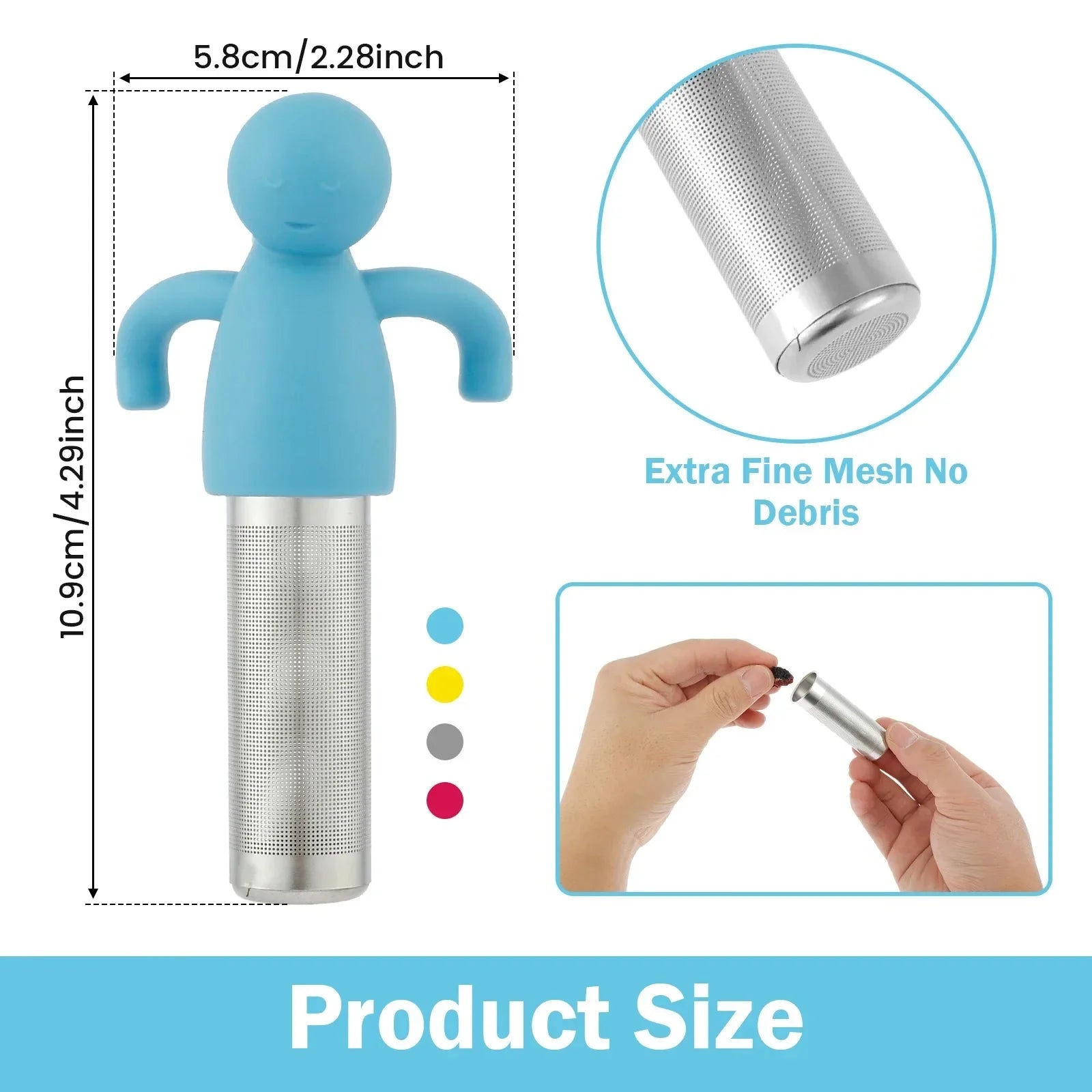 Stainless Steel Tea Sieve New Human Shaped Tea Sieve Kitchen Accessory Filter Accessories Supplies Humidifier Pet Products Bar Peaceful Pleasures Health and Wellness