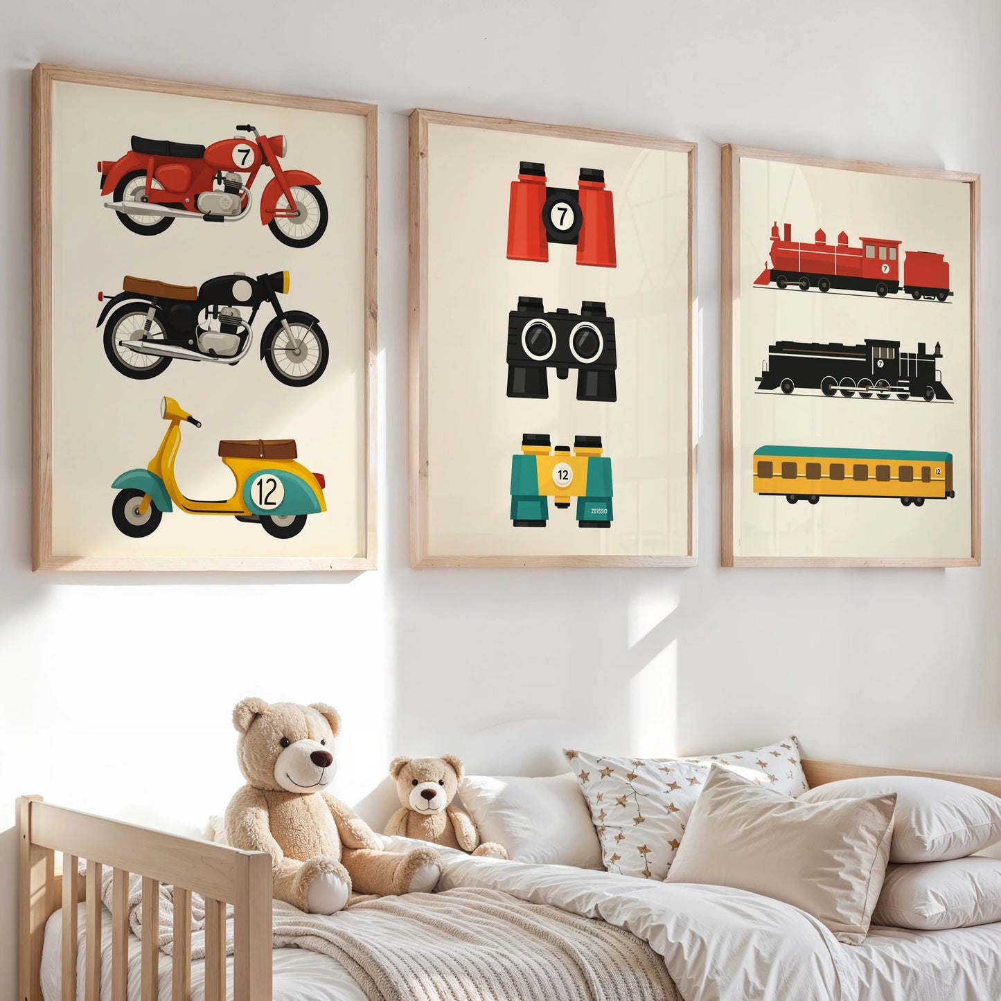 Cartoon Motorcycle Canvas Wall Art | Kids & Boys Room Decor