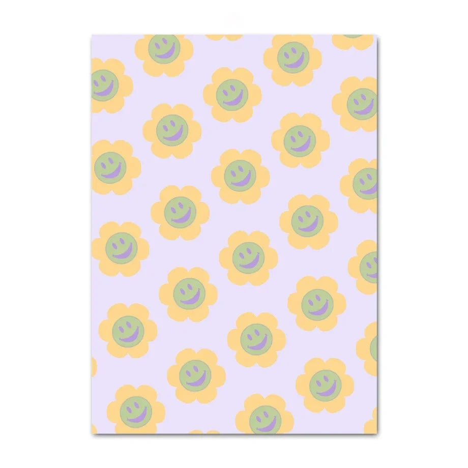 Abstract Danish Pastel Canvas Wall Art | Purple Smiley Flower