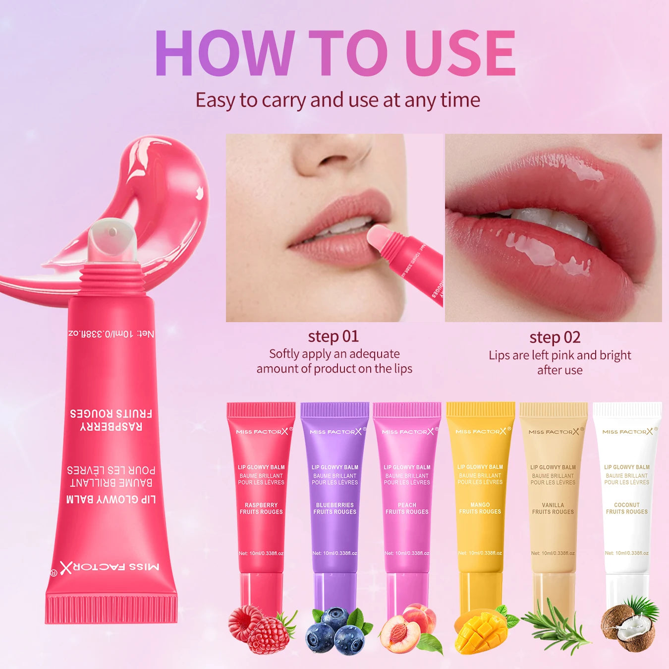 6-piece fruit flavored lip gloss set, moisturizing lip oil, glossy hydration, the best choice for women's holiday gifts Peaceful Pleasures Health and Wellness