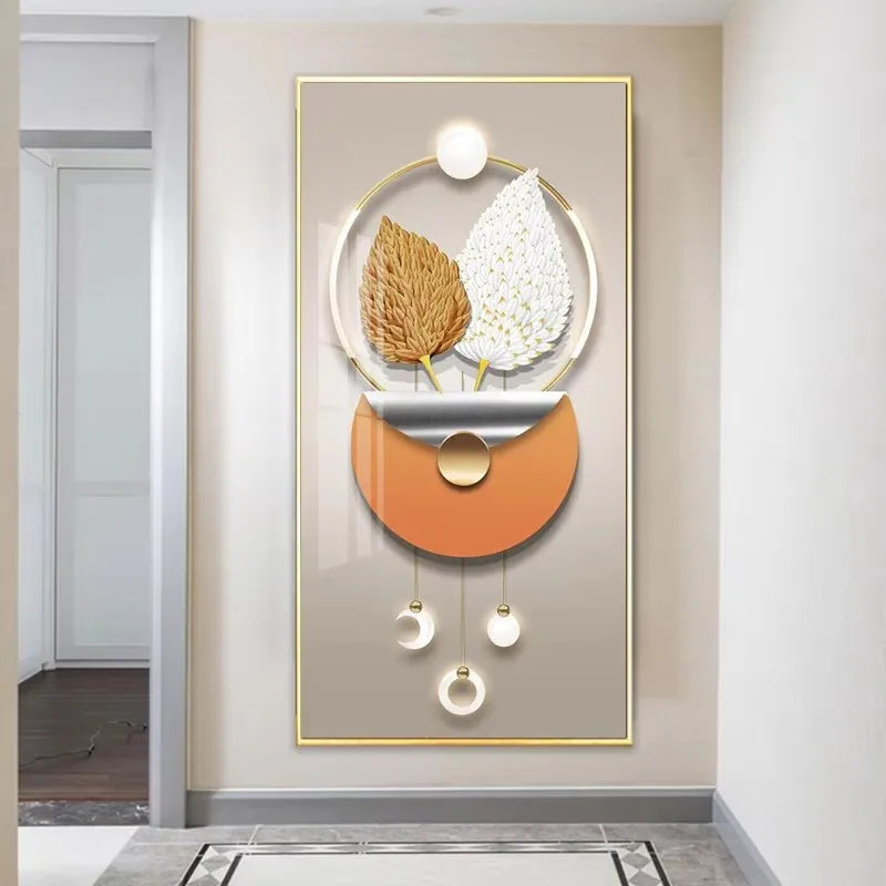 Nordic Luxury Abstract Wall Art Golden White Feathers Canvas Painting Gold Ribbon Posters for Porch Corridor Home Decoration Peaceful Pleasures Health and Wellness ZLH3201 30x45cm No Frame