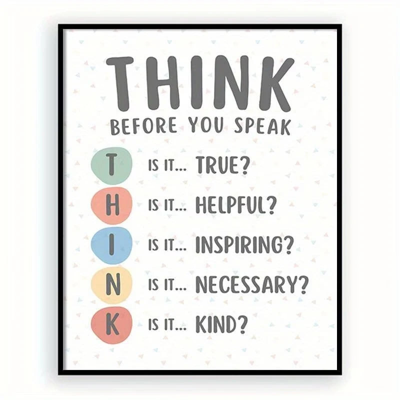 Nordic,Modern THINK Before You Speak" Calming Corner Wall Art Print Canvas Painting Poster Picture For Living Room Home Decor Peaceful Pleasures Health and Wellness
