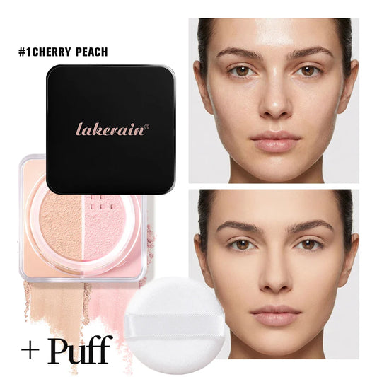 Lakerain Duo Loose Setting & Correcting Powder + Puff | Matte Loose Setting Powder Oasis Select