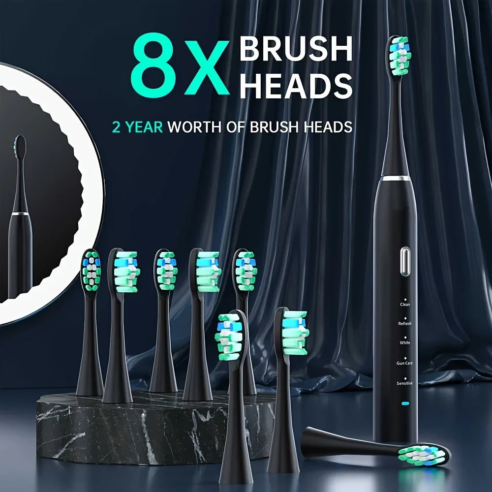 Adult Electric Toothbrush Set – 7 Heads & Wireless Charging