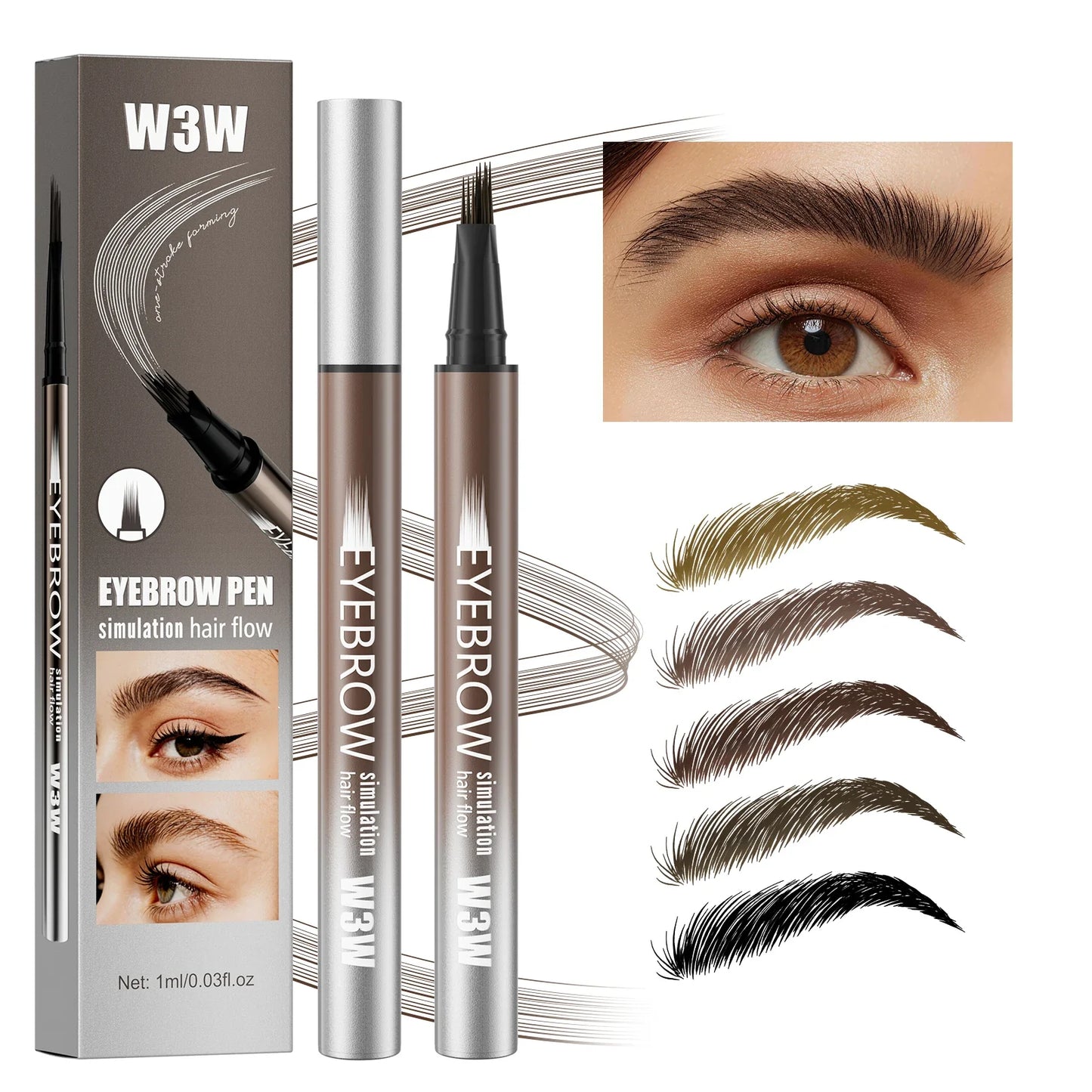 W3W Waterproof Liquid Eyebrow Pen – 5 Colors, Long-Lasting