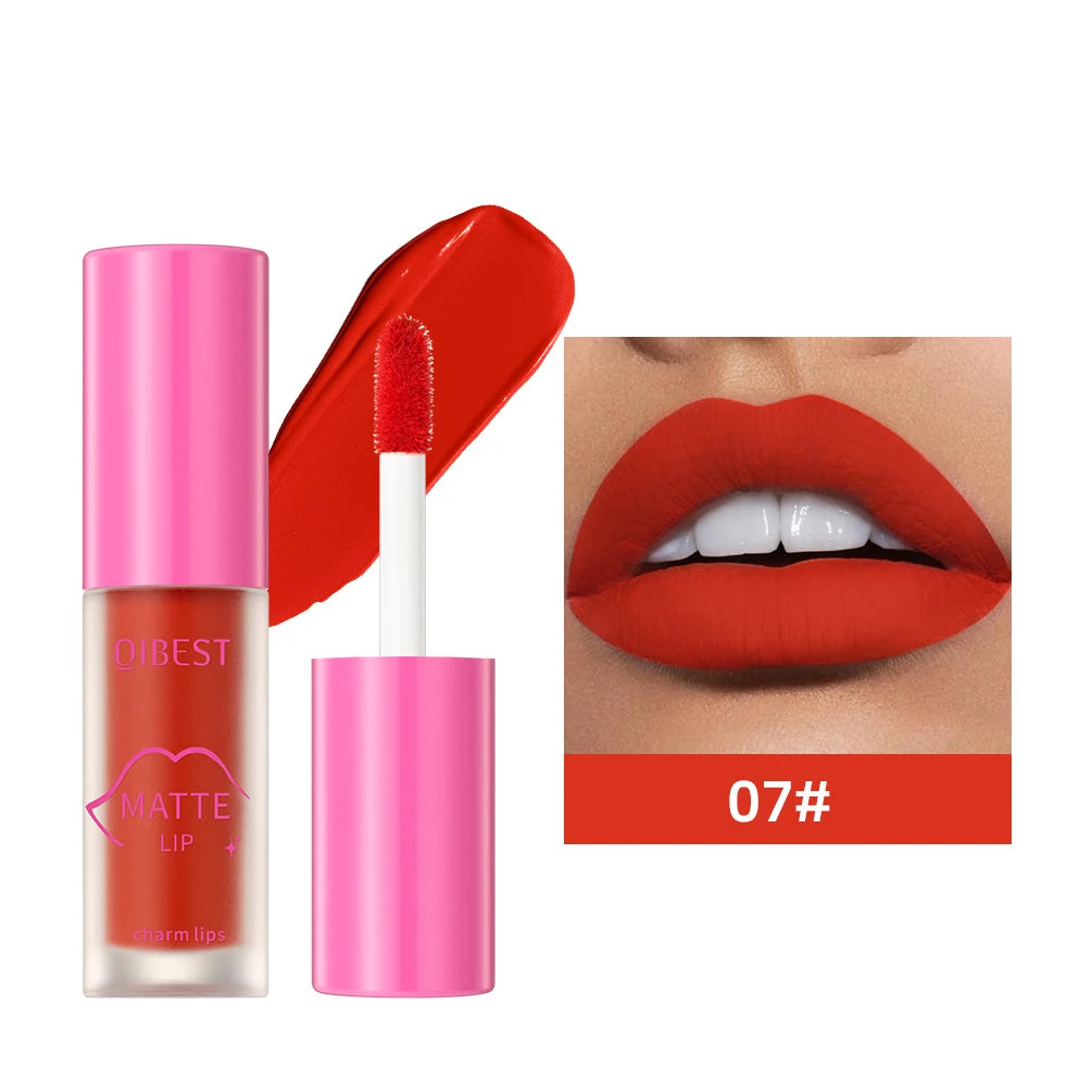 QIBEST Matte Lip Glaze Waterproof Silky Lip Gloss Non-Stick Cup Liquid Lipstick Sexy Red Liptint Durable Lip Mud Lasting Makeup Peaceful Pleasures Health and Wellness 07