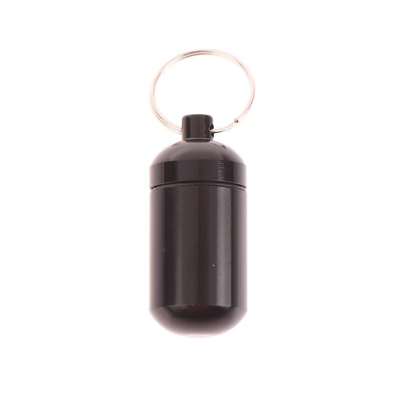 5 Colors Mini Aluminum Medicine Bottle Waterproof Outdoor Medicine Bottle With Keychain Storage First-Aid Medicine Bottle Sealed Peaceful Pleasures Health and Wellness black