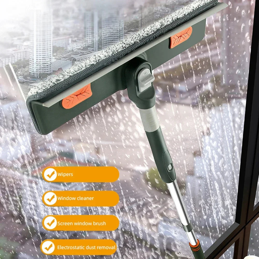 72-226CM Extended Window Cleaning Tool Glass Cleaner Mop with Silicone Scraper Window Cleaning Brush Household Cleaning Tools Peaceful Pleasures Health and Wellness