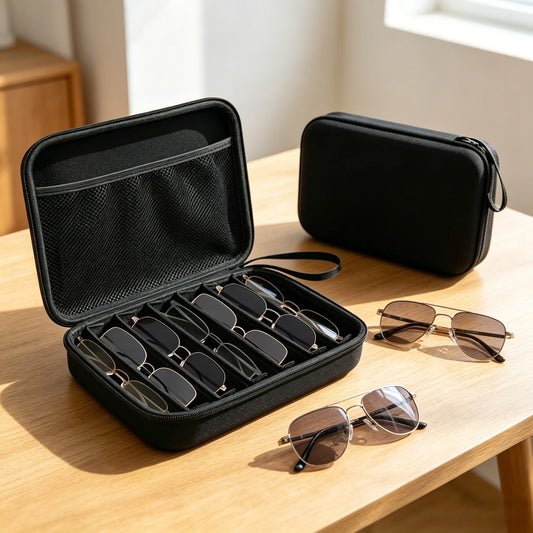 Hard Shell Travel Sunglasses Organizer | Multi-Slot Case Eyewear Travel Case Peaceful Pleasures Health and Wellness