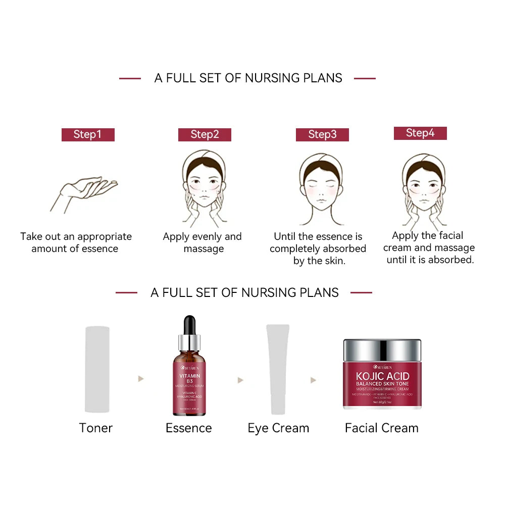 SUYARUN Kojic Acid Cream & Vitamin B3 Serum Combo - Brightening Dark Spot Corrector, Anti-Aging Skincare Set, Glowing Skin Care. Peaceful Pleasures Health and Wellness
