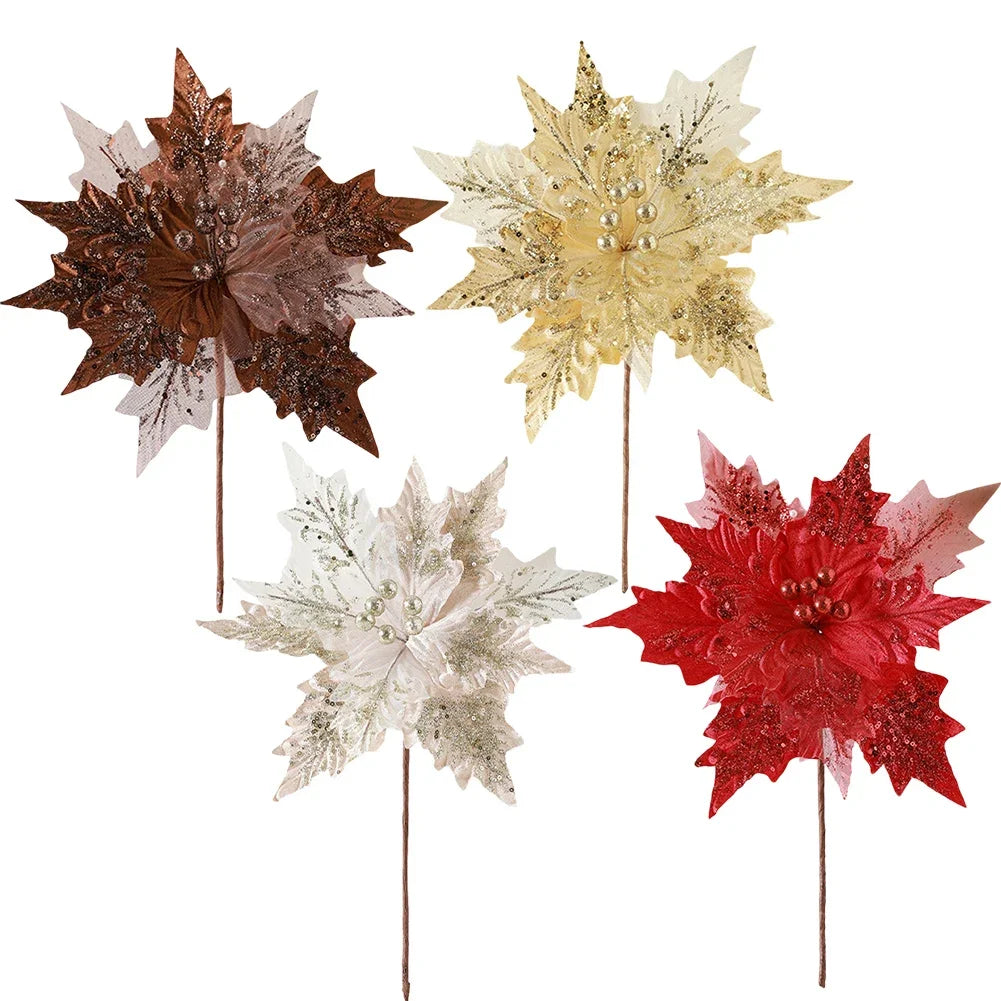 Simulated Christmas Flower Decoration – Flannel & Glitter 30×35cm