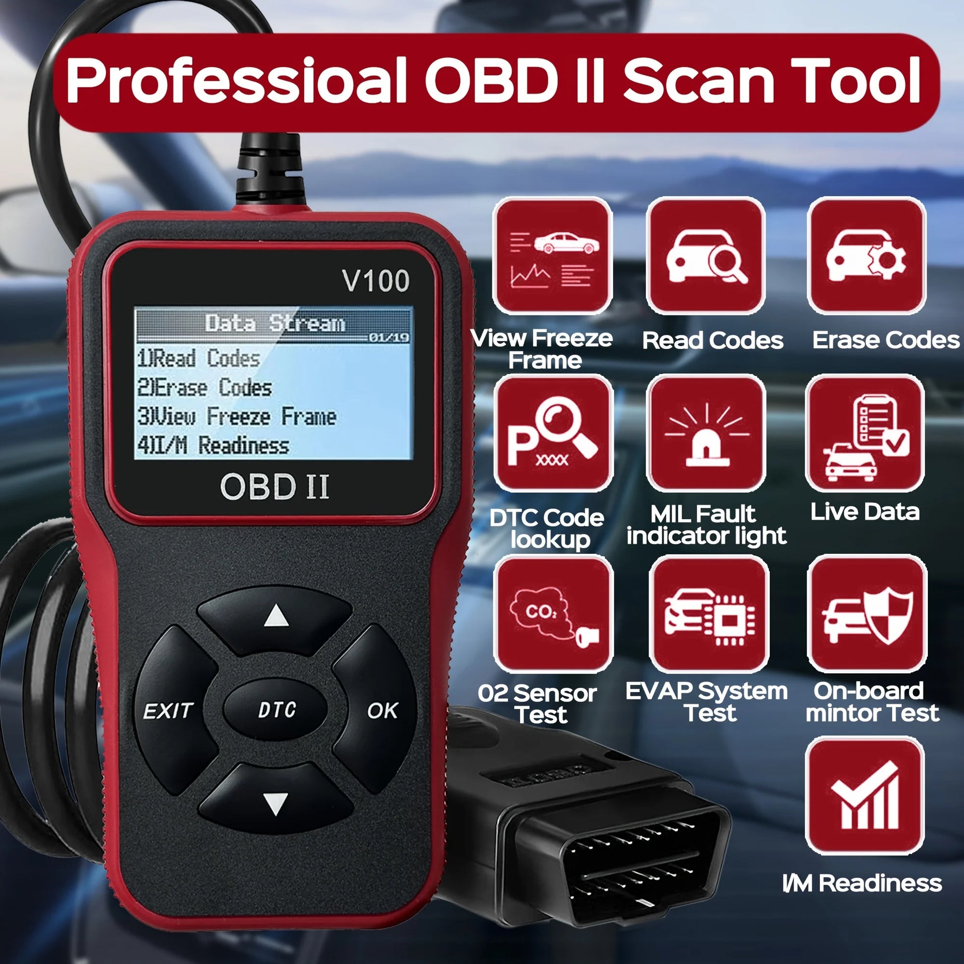Car OBD2 Scanner Diagnostic Tool Code Reader, Car Voltage Tester Engine Fault Code Scanner, Charging Tester Diagnostic Tool V100 Peaceful Pleasures Health and Wellness