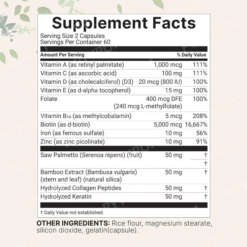 Hair Growth Vitamins 120 Caps | 14-in-1 Biotin Collagen Formula