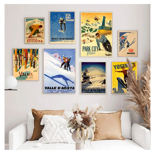Retro Skiing Alps Switzerland Canvas Wall Art | Vintage Ski Poster Vintage Canvas Poster Peaceful Pleasures Health and Wellness