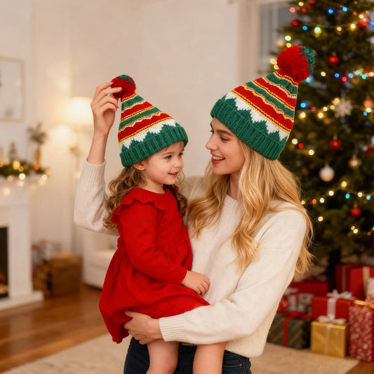 Santa Claus Hat Cute Pom Pom Parent-Child Christmas Knitted Hats Soft Beanie Xmas Decoration New Year Party 2026 Peaceful Pleasures Health and Wellness