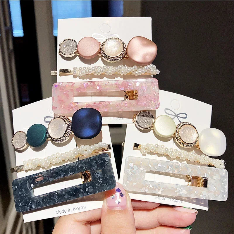 Korean Pearl Hair Clips – Gold Geometric Acrylic Barrettes 4 Sets Hair Clips Set Peaceful Pleasures Health and Wellness