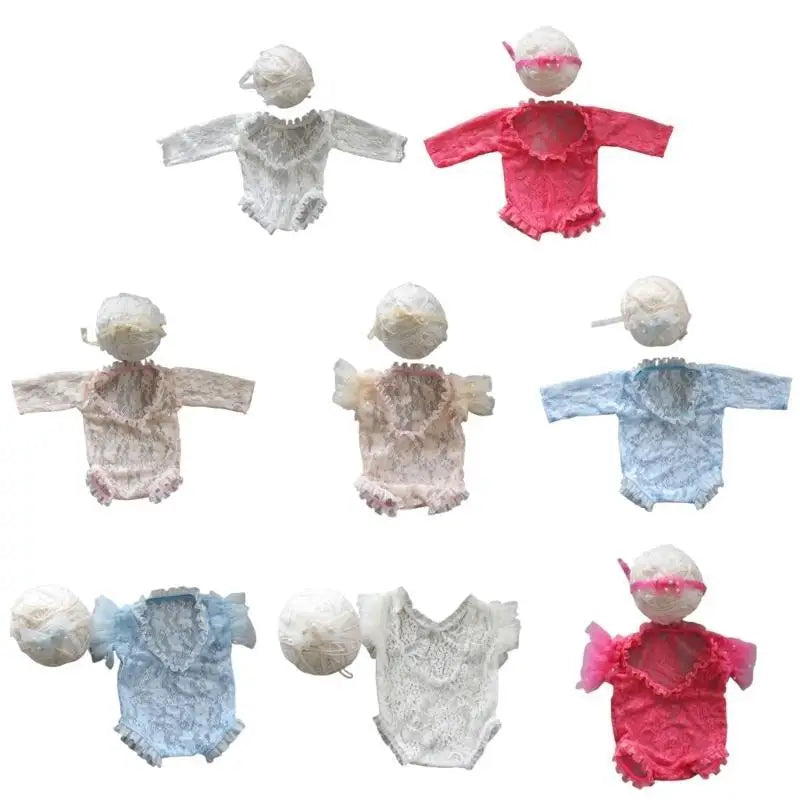 Newborn Lace Romper & Bow Headband – Baby Photo Prop Set
