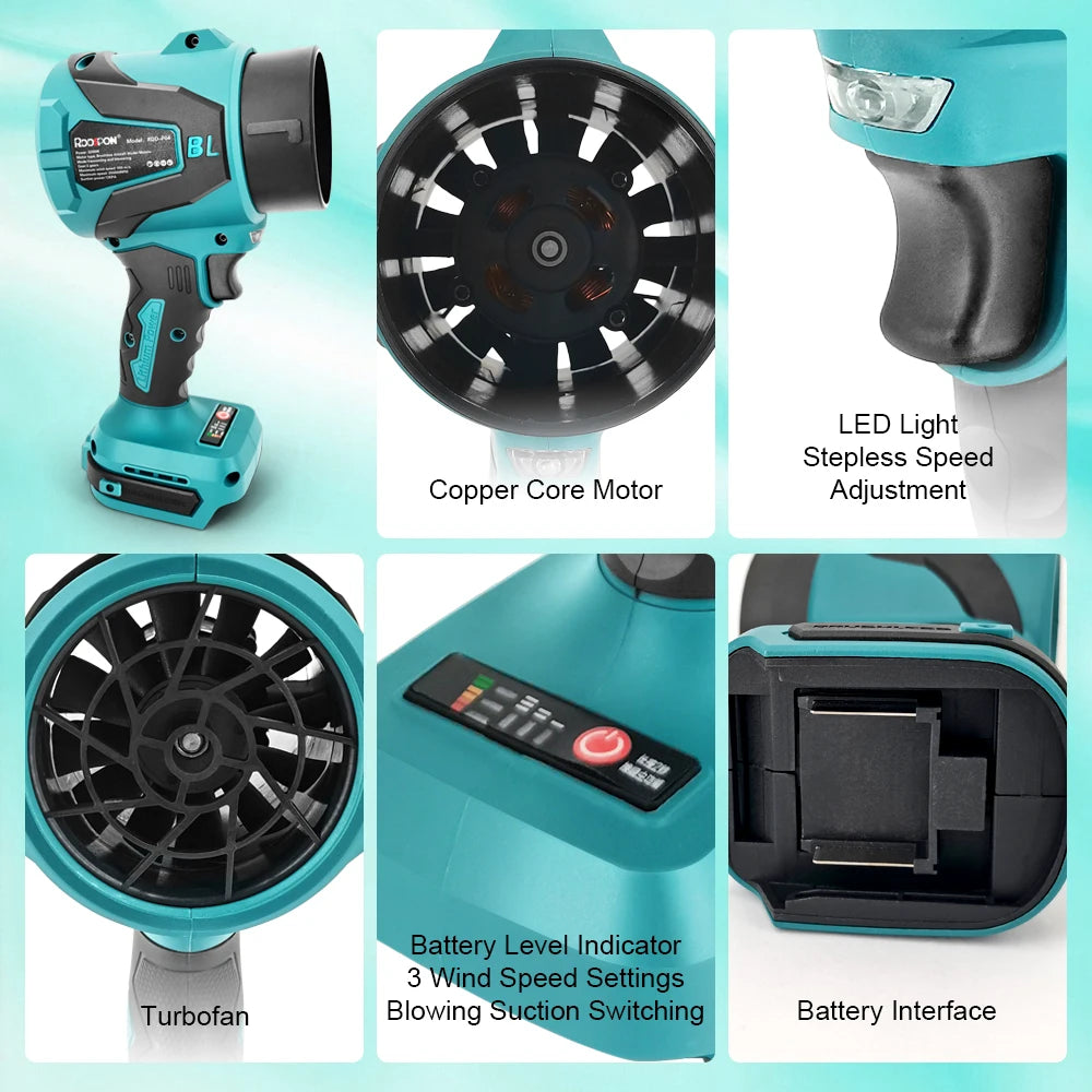 Electric Turbo Blowers 3 Gears Brushless Cordless Electric Air Blower Hand Dust Blowing Tools for Makita Battery Pin(No Battery) Peaceful Pleasures Health and Wellness