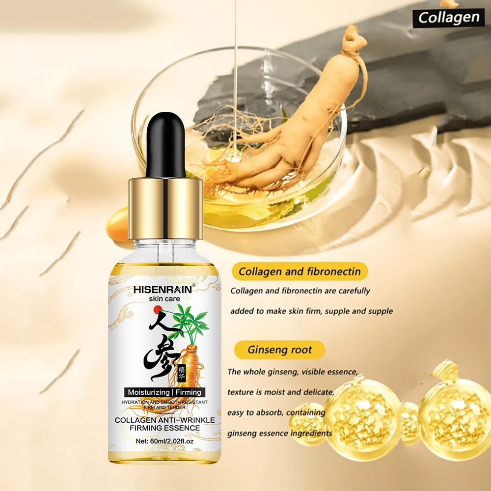 HISENRAIN Ginseng Collagen Anti-Aging Serum - Wrinkle Reduction, Skin Firming & Moisturizing, Natural Rejuvenating Face Essence. Peaceful Pleasures Health and Wellness
