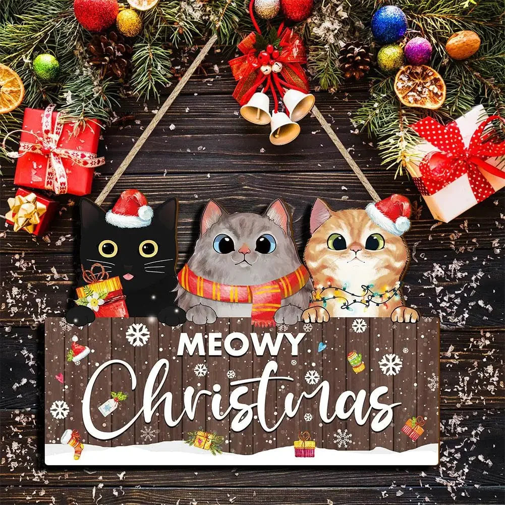 1Pcs Christmas Wooden Cute Cat Pendant Christmas Party Door Christmas Tree Decoration Bedroom Door Decoration Supplies Peaceful Pleasures Health and Wellness
