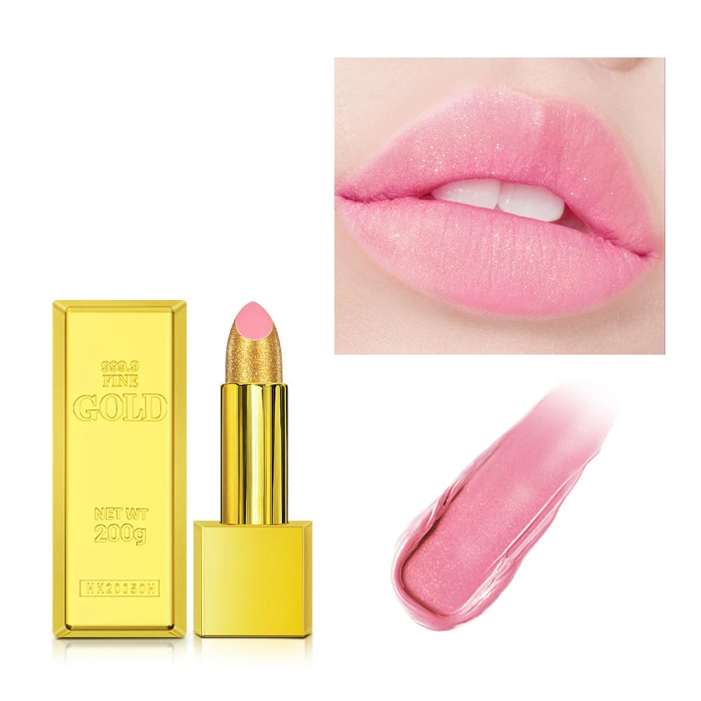 Shimmer Gold Lipstick Metallic Glitter Sexy Lipsticks Long Lasting Batom Waterproof Cosmetic Gold Brick Tube Design Gift 3.5g Peaceful Pleasures Health and Wellness colors 1