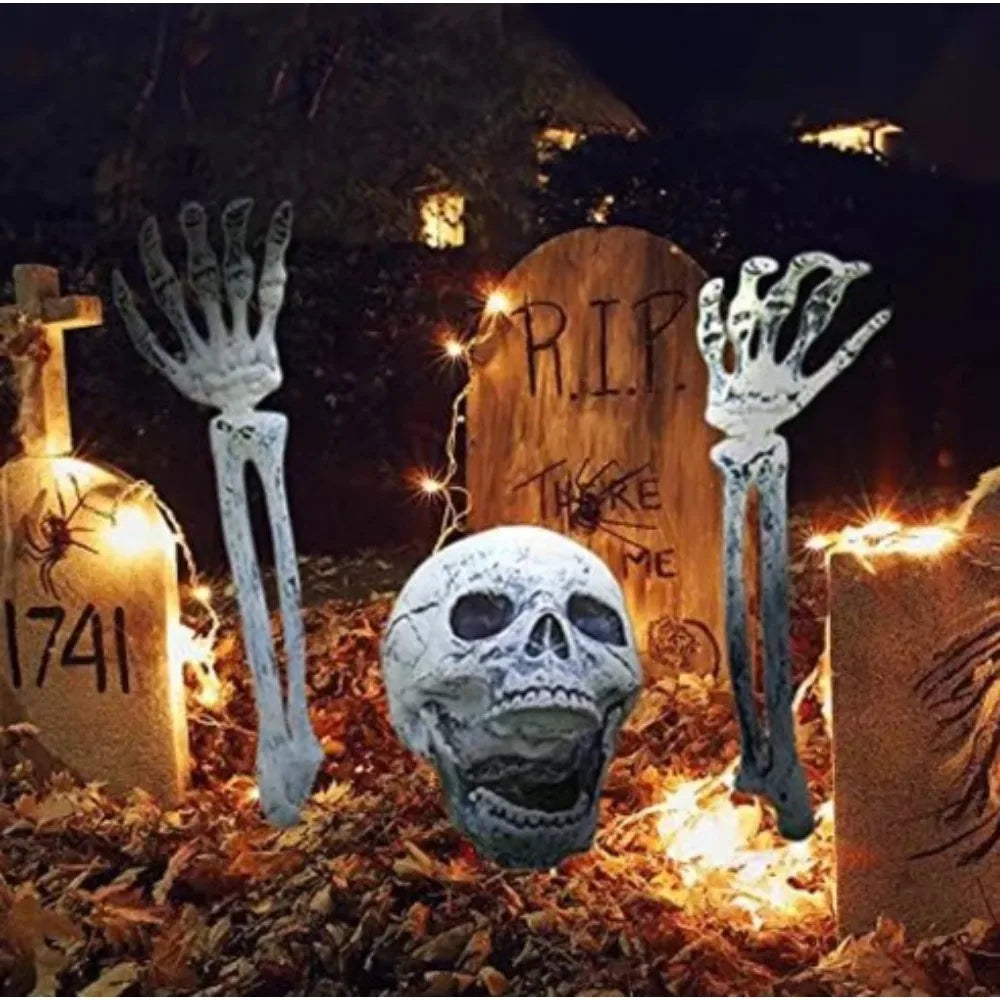Halloween Skull Skeleton Head Realistic Human Hand Arms for Halloween Party Home Garden Lawn Decor Haunted House Horror Props Peaceful Pleasures Health and Wellness