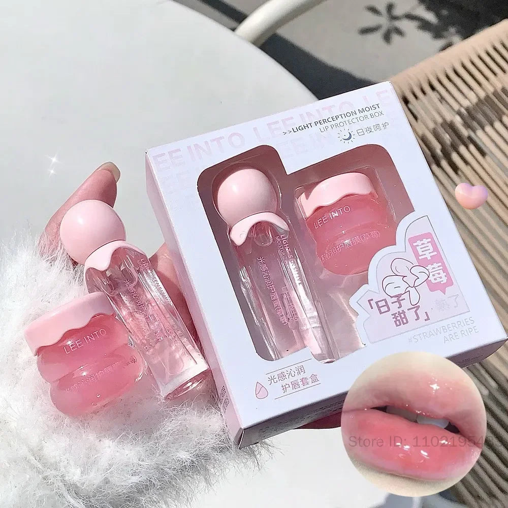 Strawberry Lip Oil & Jelly Lip Mask Set – 2Pc Hydrating Lip Care