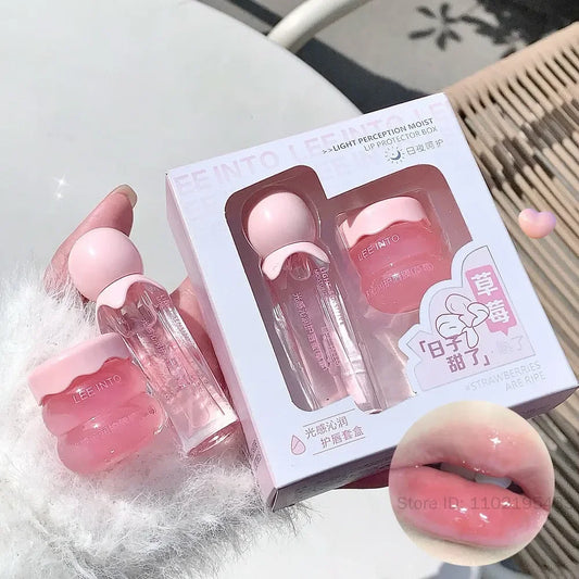 Strawberry Lip Oil & Jelly Lip Mask Set – 2Pc Hydrating Lip Care Lip Care Set Peaceful Pleasures Health and Wellness