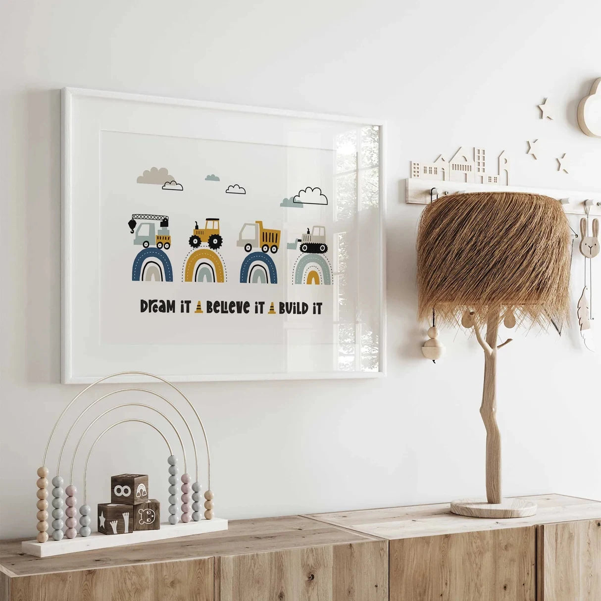 Cartoon Construction Quote Canvas Wall Art | Kids Room Décor