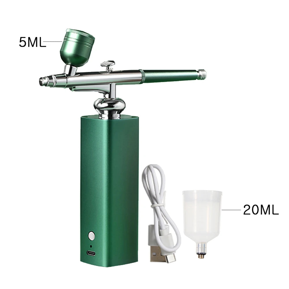 Nail Airbrush Air Compressor Portable Airbrush For Nail Cake Tattoo Makeup Air Brush Nail Art Paint Compressor Oxygen Injection Peaceful Pleasures Health and Wellness green
