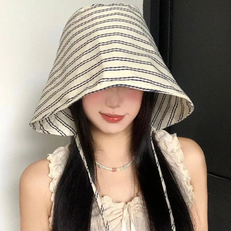 Women's Wide Brim Striped Bucket Hat – Foldable Sun Cap