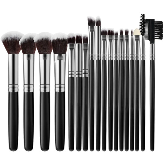 18-Piece Synthetic Kabuki Makeup Brush Set | Foundation & Eye Makeup Brush Set Peaceful Pleasures Health and Wellness LD2-18PCS-SVBK