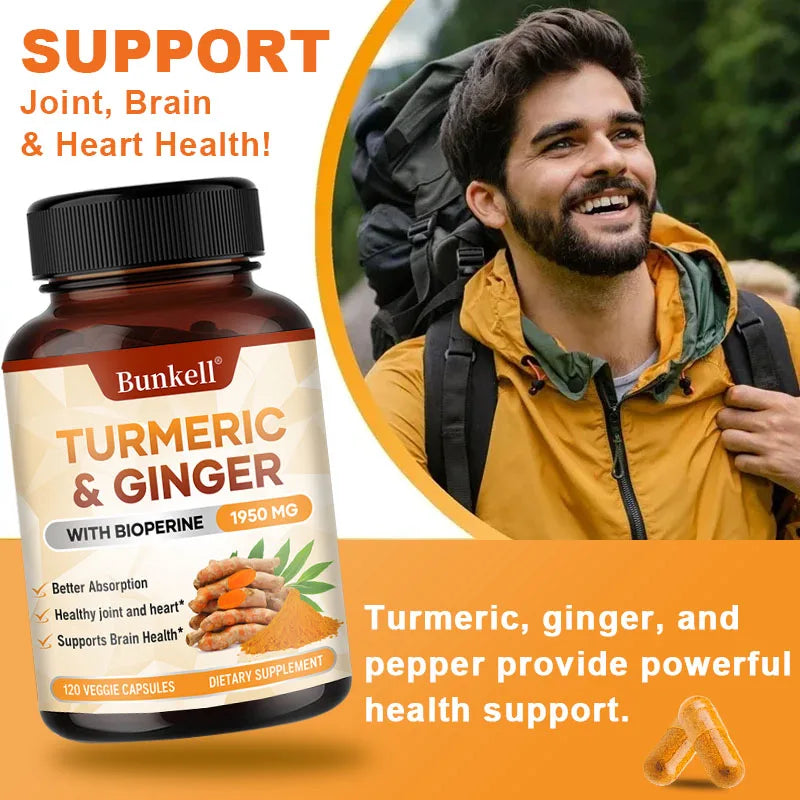 Turmeric Curcumin Ginger Supplement with Bioperine Black Pepper, Antioxidant, Joint Comfort, Digestive & Immune Support Peaceful Pleasures Health and Wellness