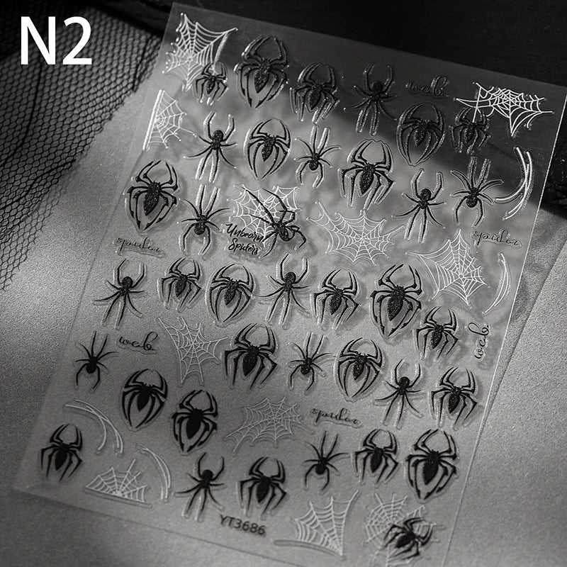 1 Sheet 3d Spider Self Adhesive Nail Art Stickers Spider Web Nail Art Decals For Manicure Decorations Peaceful Pleasures Health and Wellness N2