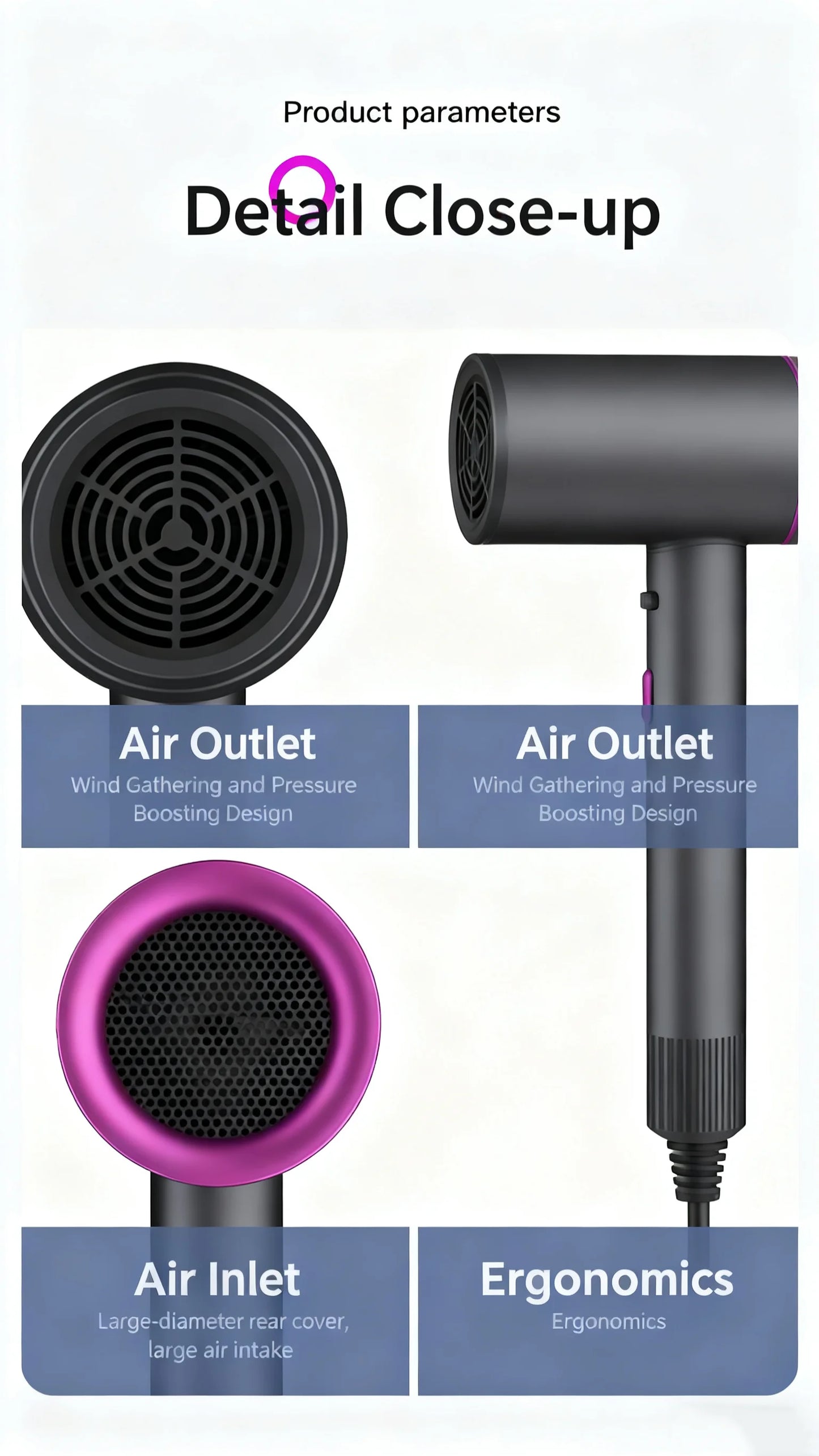 Home Use High Power Hair Dryer with Cold And Hot Air Blue Light Negative Ion Student Dormitory Hair Blower No Damage to Hair Peaceful Pleasures Health and Wellness