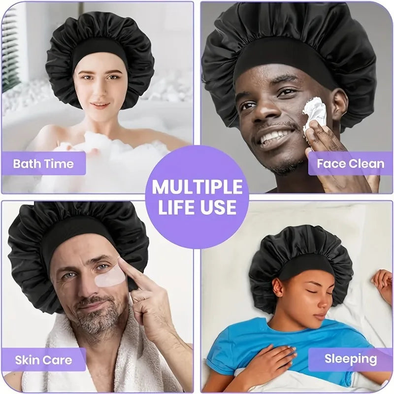 Silk Satin Bonnet for Sleeping Large Wide Soft Band Sleep Cap Women's Curly Hair Braids Protective Style Hair Accessory Peaceful Pleasures Health and Wellness