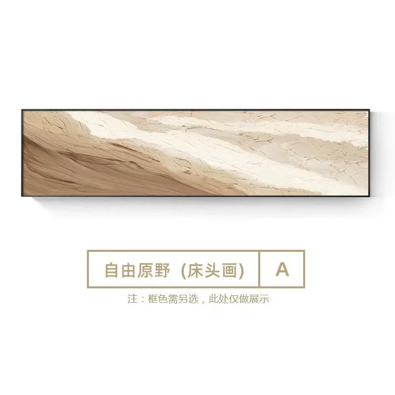 Abstract Oil Painting, 100% Hand Drawn, Modern Bedroom Decoration Painting, Light Luxury Background Wall, Hanging Painting Peaceful Pleasures Health and Wellness Khaki 50x200cm