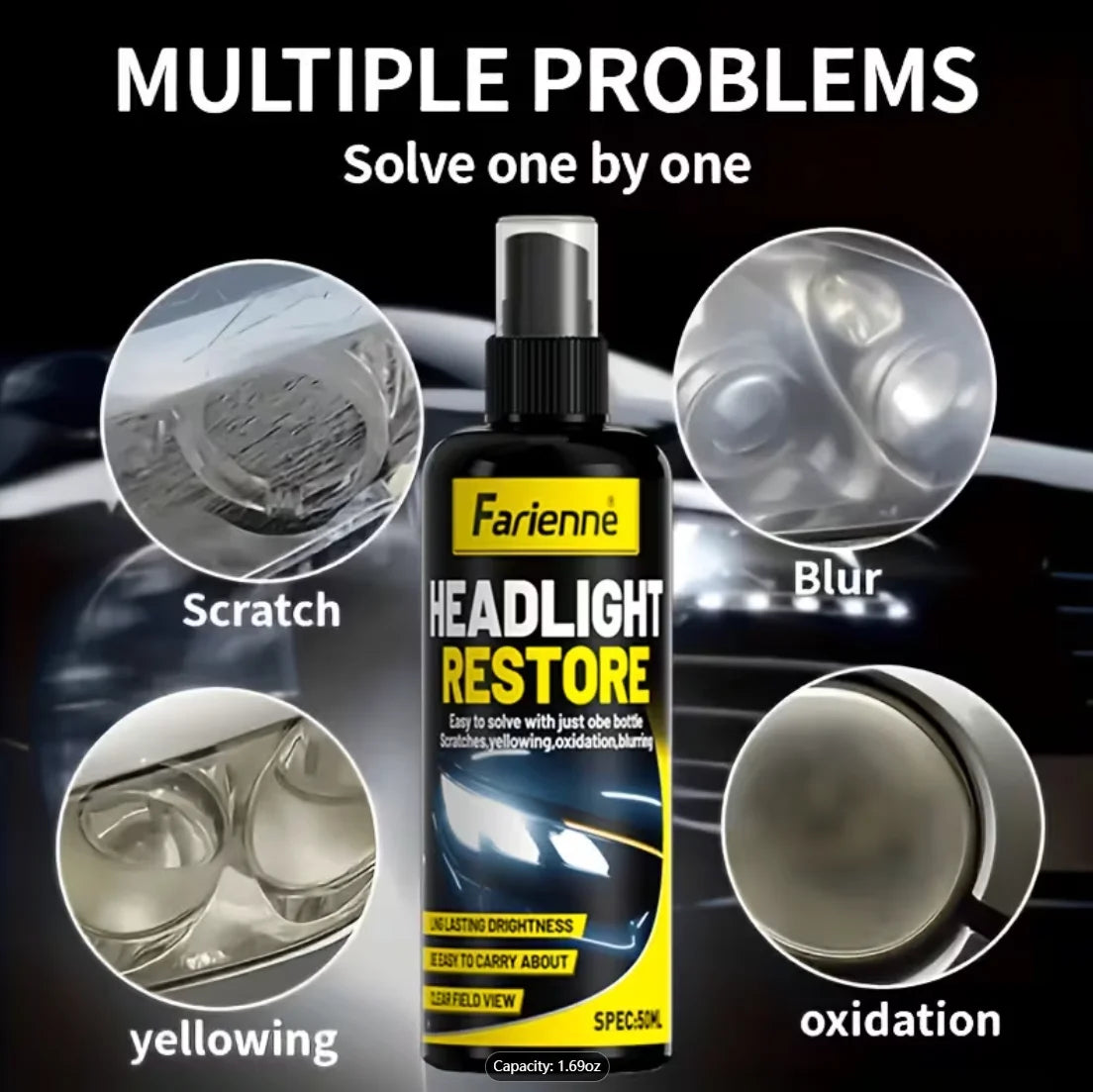 Car Headlight Restoration Kit – Remove Yellowing & Oxidation