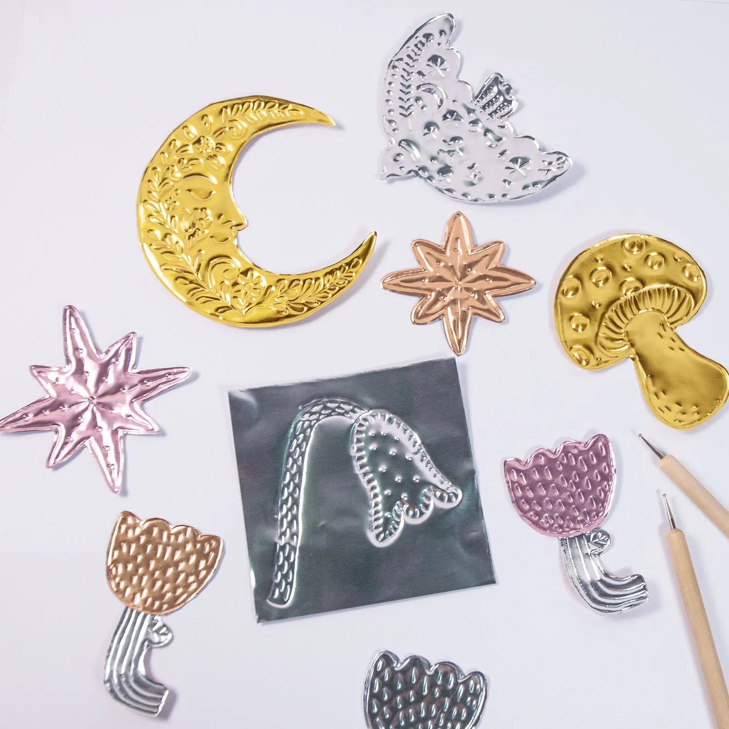 8-Piece Metal Embossing Foil Sheets Kit | Gold Silver Pink Rose Gold Metal Embossing Kit Peaceful Pleasures Health and Wellness