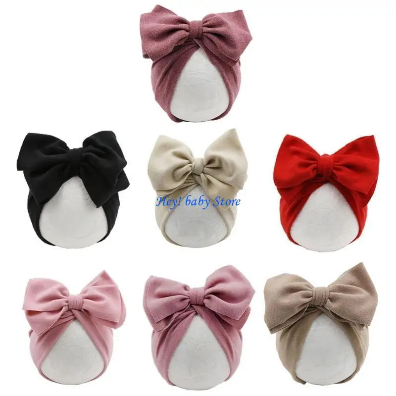 Baby Girl Big Bow Turban Hat | Newborn Photo Prop Beanie