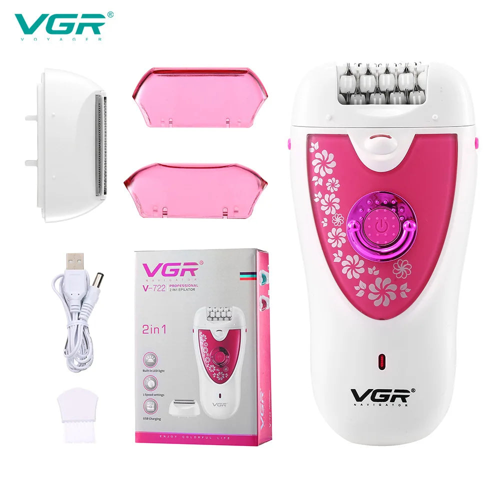 VGR 722 Multi-Function Women Shaver Electric Epilator Hair Removal Body Washing Universal Voltage Peaceful Pleasures Health and Wellness 722 pink
