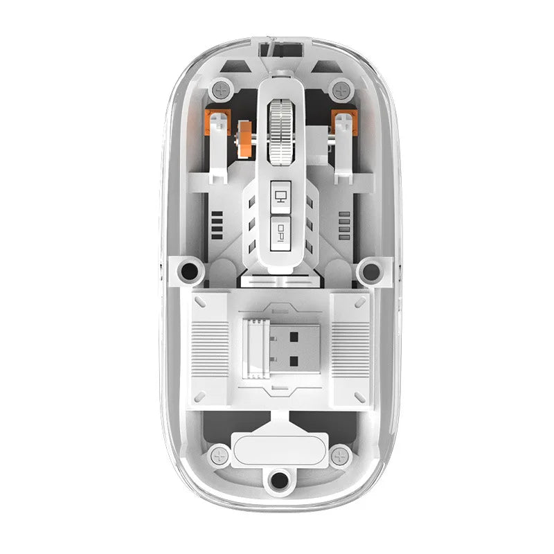3 Modes Wireless Bluetooth Transparent Gaming Mouse DPI Adjustable Rechargeable Battery Display Silent Mice for PC ipad Laptop Peaceful Pleasures Health and Wellness WHITE