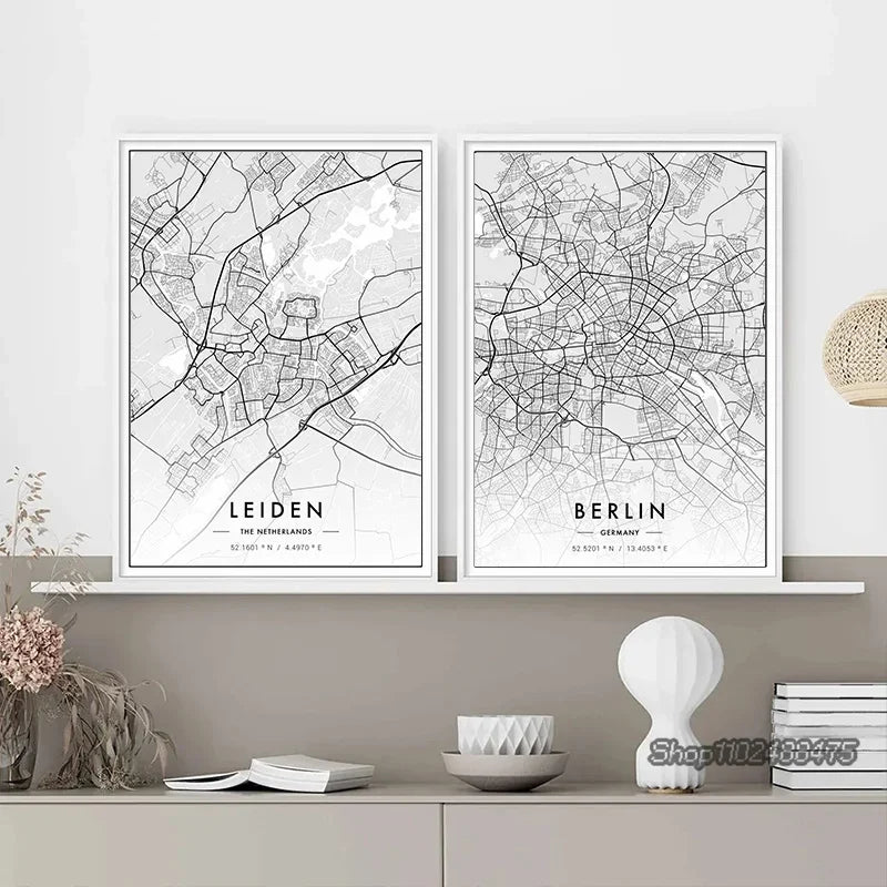 Paris & New York City Map Canvas Wall Art – Black & White Canvas Wall Art Peaceful Pleasures Health and Wellness
