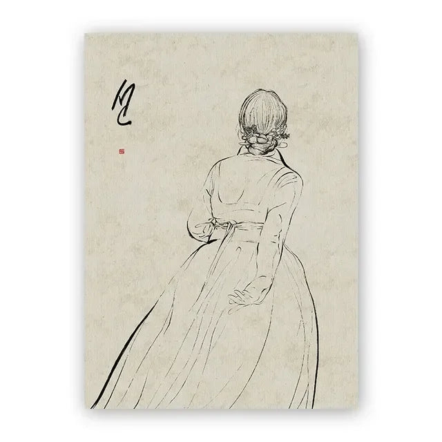 Korean Hanbok Traditional Canvas Wall Art | Vintage Asian Poster