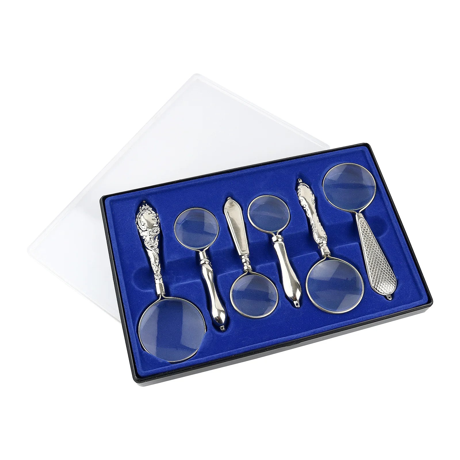All Metal Magnifier Six Piece Gift Box Set with 6 Magnifying Glasses of Different Sizes and Multiples Peaceful Pleasures Health and Wellness