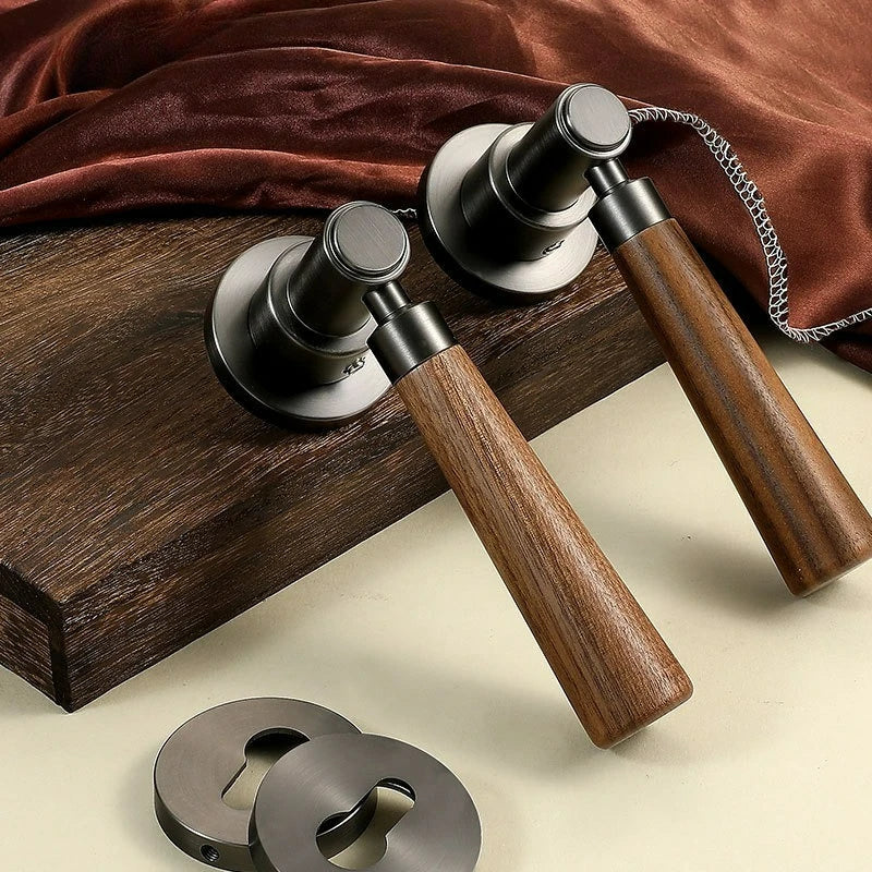 Retro Wooden Door Handle Lock | Silent Magnetic Split Lock